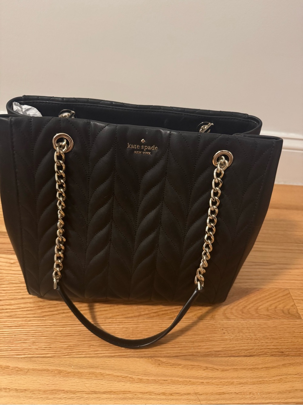 kate spade Black Quilted Tote with Gold Chain Straps